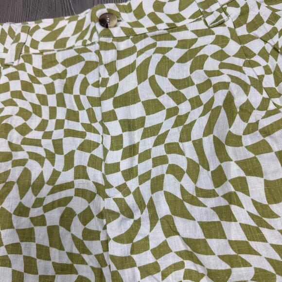 Ghanda Green‎ Check Print Linen Shorts 8 Retro Resort Vibes - Picture 2 of 6